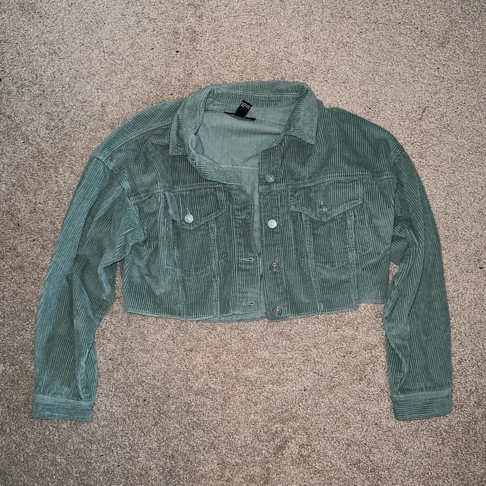 courdoroy green cropped jacket